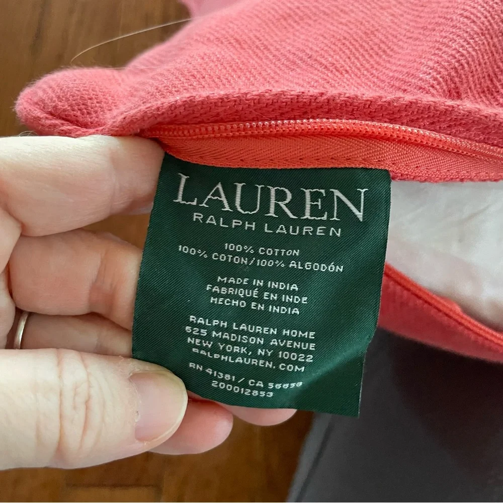 Ralph Lauren Red Cotton Lumber Pillowcases with Feather Pillows Set of 2